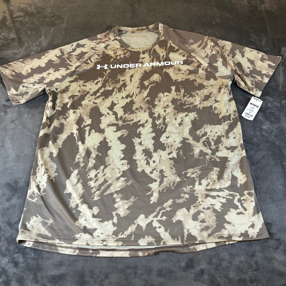 Under Armour HeatGear Camo Training Short Sleeve T-Shirt Brown Mens Large